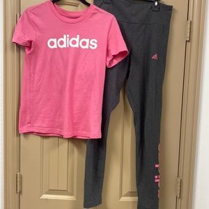 Adidas pink and gray women’s outfit small top medium pants so soft!!